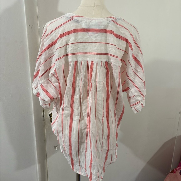 Tommy Hilfiger Women's Relaxed Fit White Orange Striped Button-Down Top Sz S - Picture 3 of 7